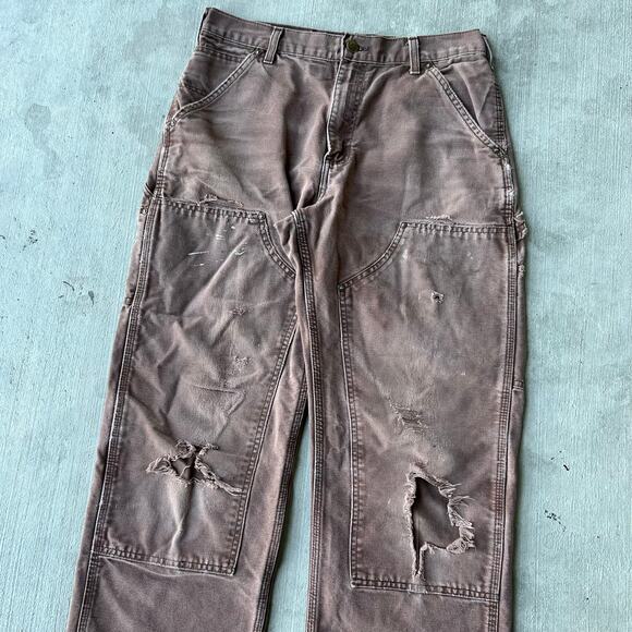 Vintage Y2K Carhartt brown B136 CHT double knee work wear carpenter pants - Picture 2 of 10